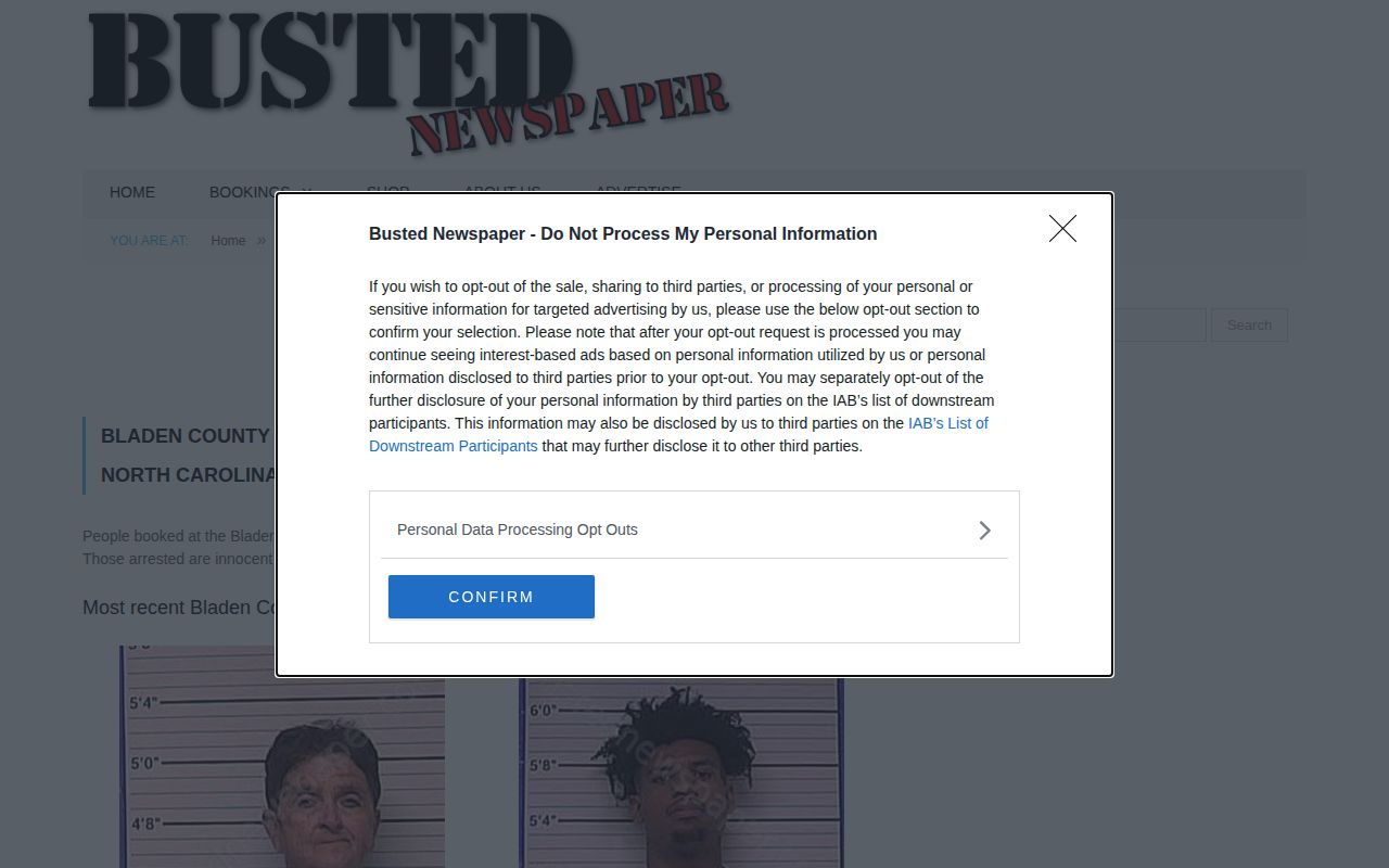 Unofficial timestamped Bladen County booking index