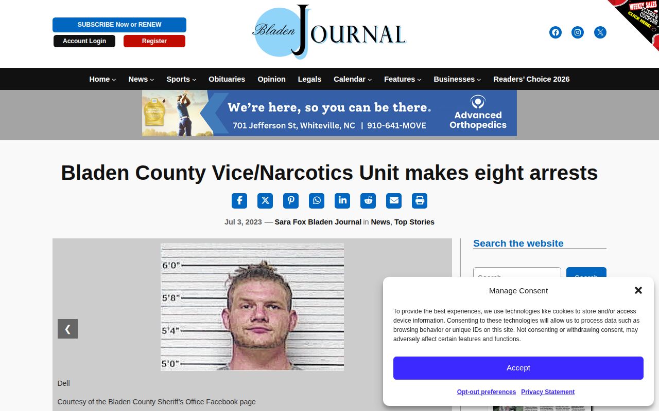 Bladen Journal county arrest story showing episodic news coverage