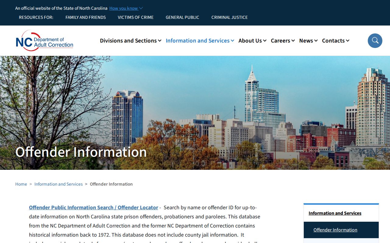 NC Department of Adult Correction offender search and county-jail exclusion